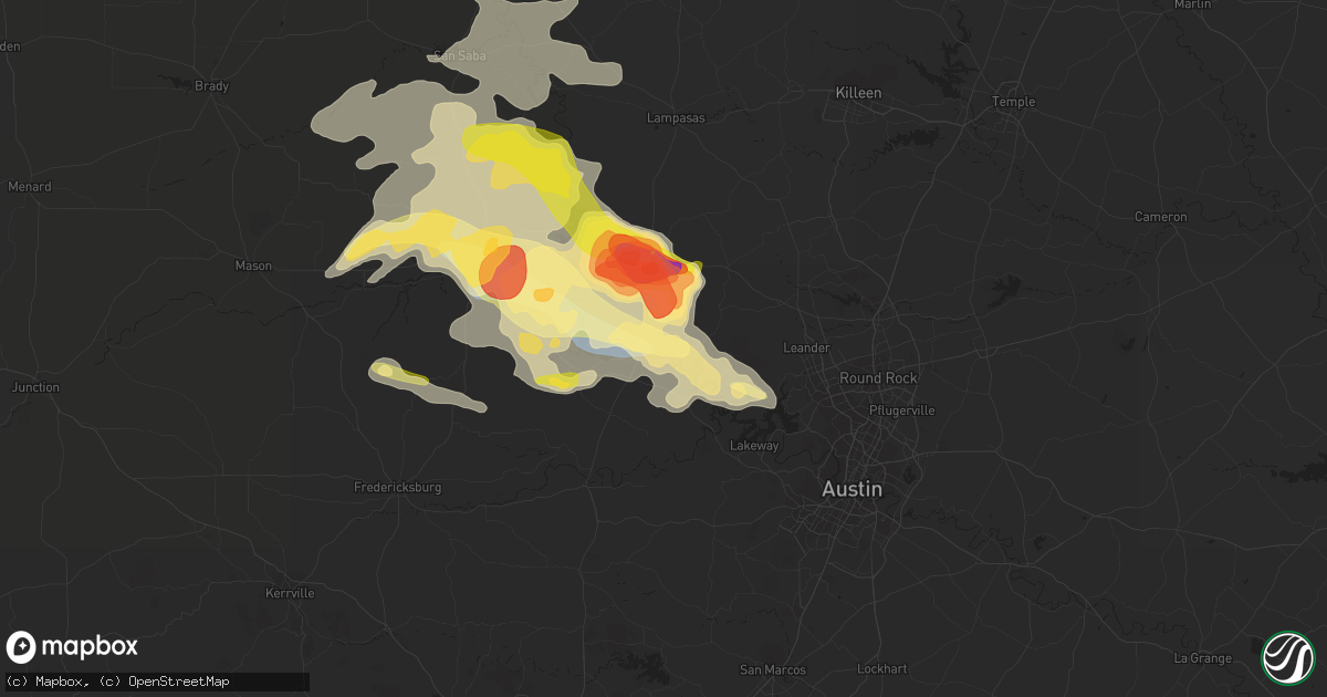 Hail map in Marble Falls, TX on May 5, 2023