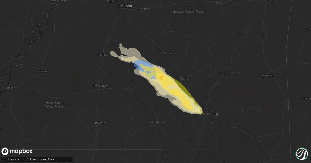 Hail map in Prentiss, MS on May 5, 2023