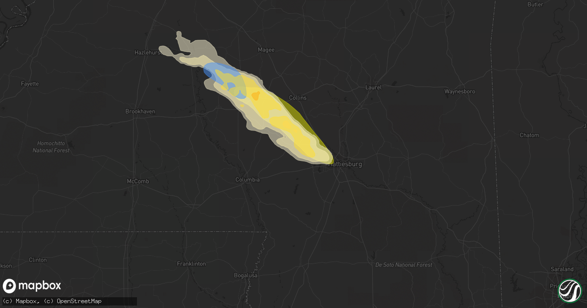 Hail map in Sumrall, MS on May 5, 2023