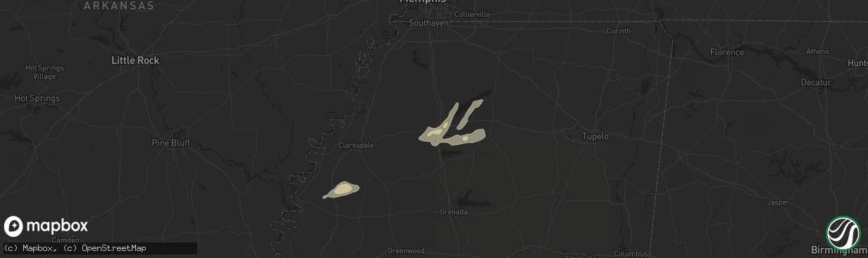 Hail map in Batesville, MS on May 5, 2024