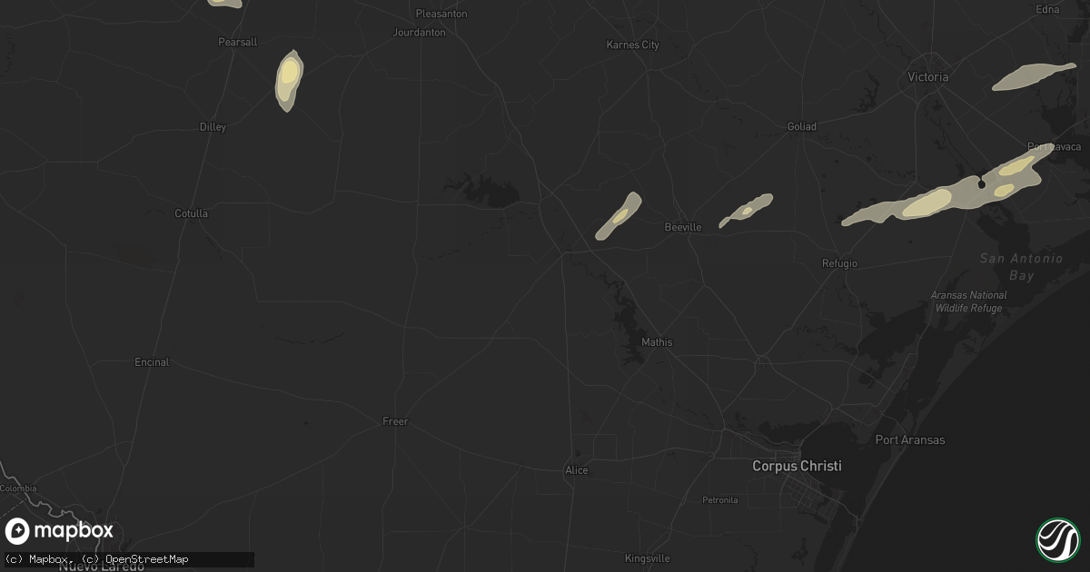 Hail map in George West, TX on May 5, 2024