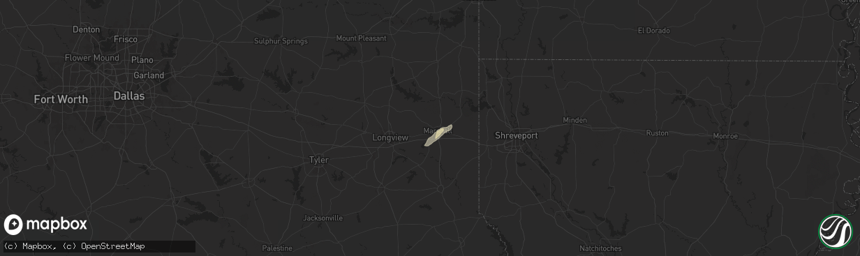 Hail map in Marshall, TX on May 5, 2024