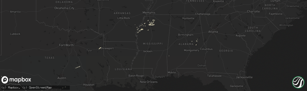 Hail map in Mississippi on May 5, 2024