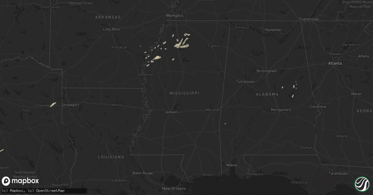 Hail map in Mississippi on May 5, 2024