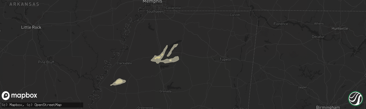Hail map in Oxford, MS on May 5, 2024