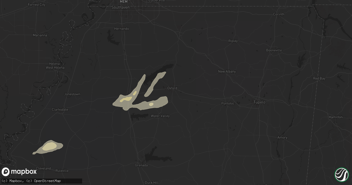 Hail map in Oxford, MS on May 5, 2024
