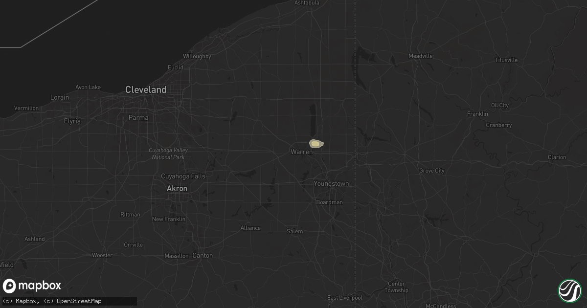 Hail map in Warren, OH on May 5, 2024