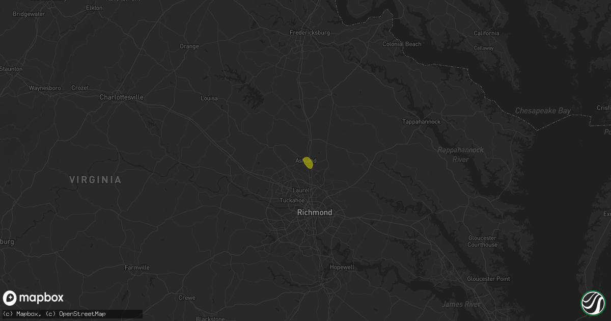 Hail map in Ashland, VA on May 5, 2025