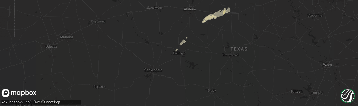 Hail map in Ballinger, TX on May 5, 2025