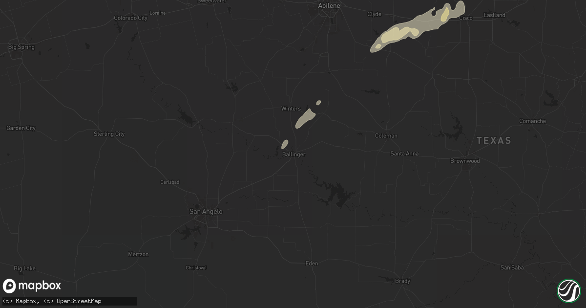 Hail map in Ballinger, TX on May 5, 2025
