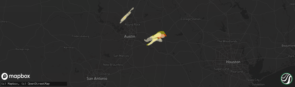 Hail map in Bastrop, TX on May 5, 2025