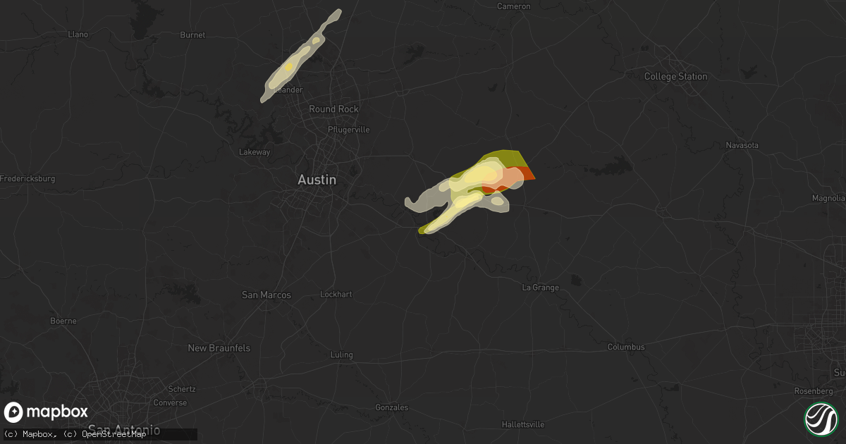 Hail map in Bastrop, TX on May 5, 2025