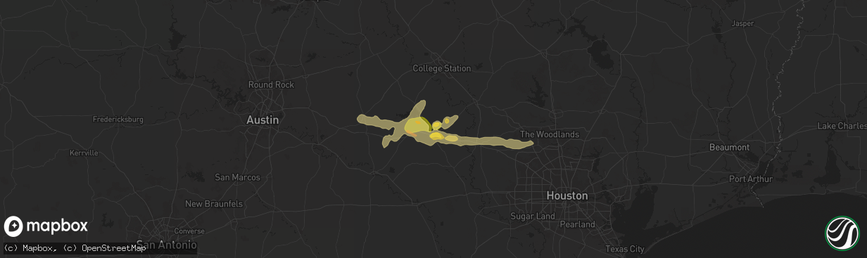 Hail map in Brenham, TX on May 5, 2025
