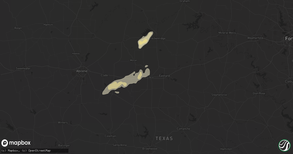 Hail map in Cisco, TX on May 5, 2025