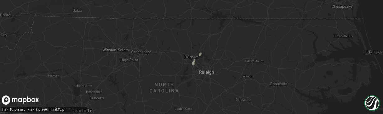 Hail map in Durham, NC on May 5, 2025