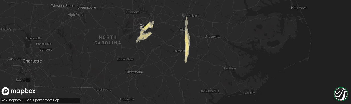 Hail map in Goldsboro, NC on May 5, 2025