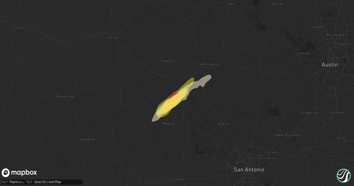 Hail map in Kerrville, TX on May 5, 2025