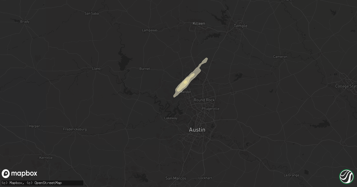 Hail map in Leander, TX on May 5, 2025