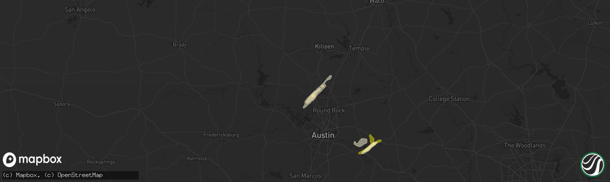 Hail map in Liberty Hill, TX on May 5, 2025