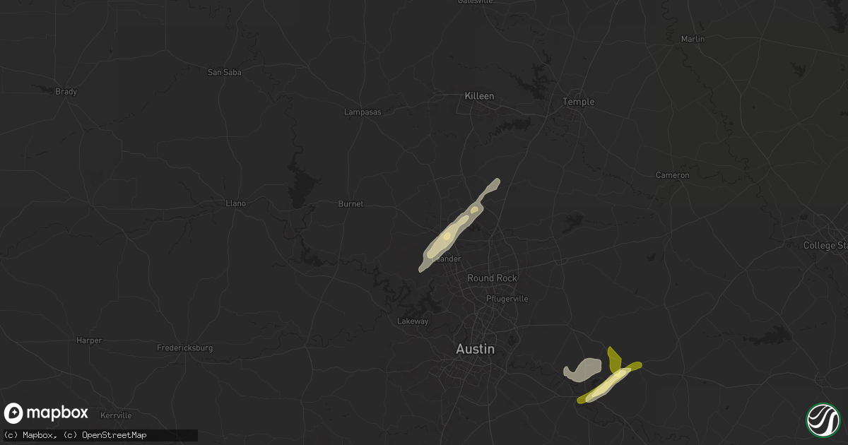 Hail map in Liberty Hill, TX on May 5, 2025