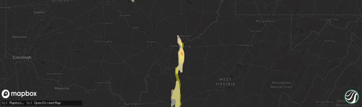 Hail map in Mineral Wells, WV on May 5, 2025
