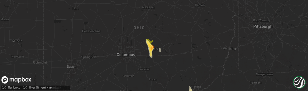 Hail map in Newark, OH on May 5, 2025