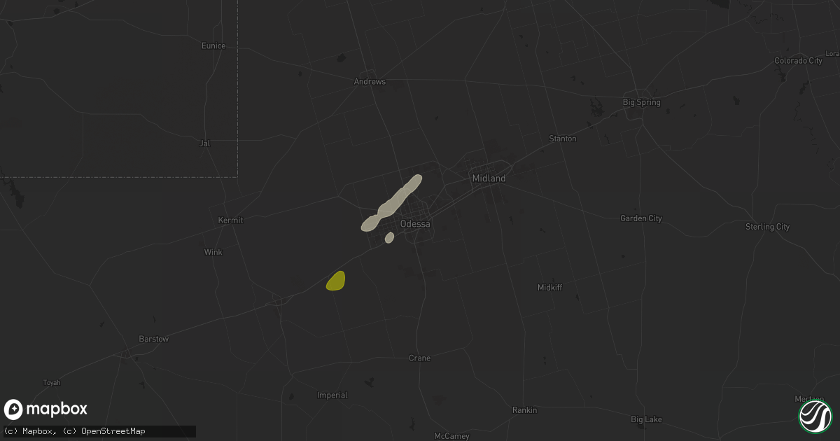 Hail map in Odessa, TX on May 5, 2025