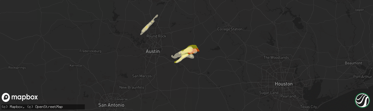 Hail map in Paige, TX on May 5, 2025