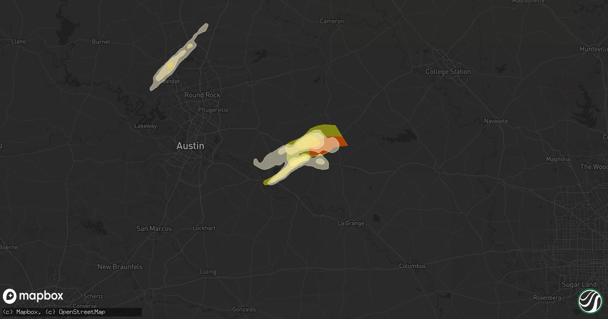 Hail map in Paige, TX on May 5, 2025