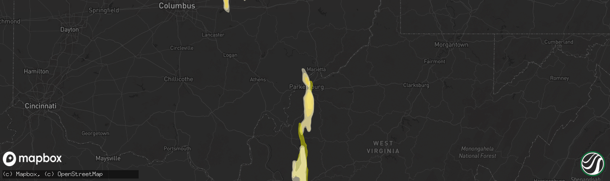Hail map in Parkersburg, WV on May 5, 2025