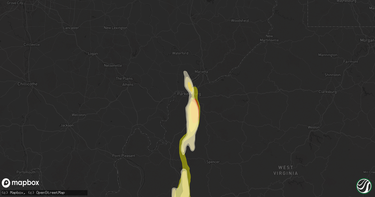 Hail map in Parkersburg, WV on May 5, 2025