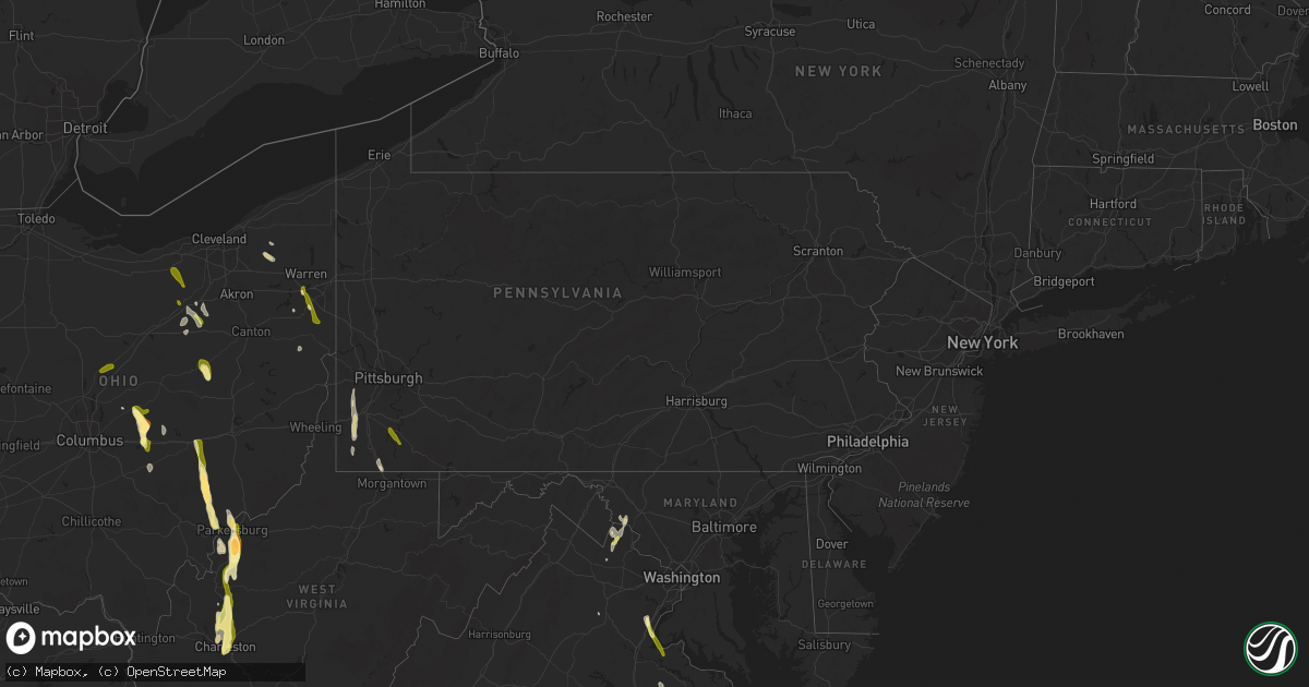 Hail map in Pennsylvania on May 5, 2025