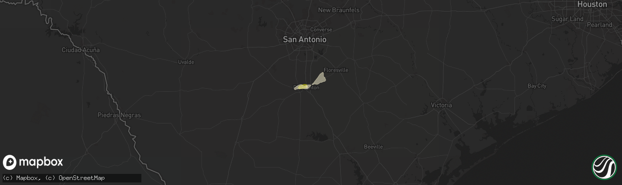 Hail map in Pleasanton, TX on May 5, 2025