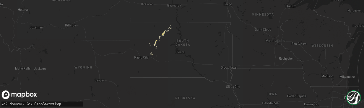 Hail map in South Dakota on May 5, 2025