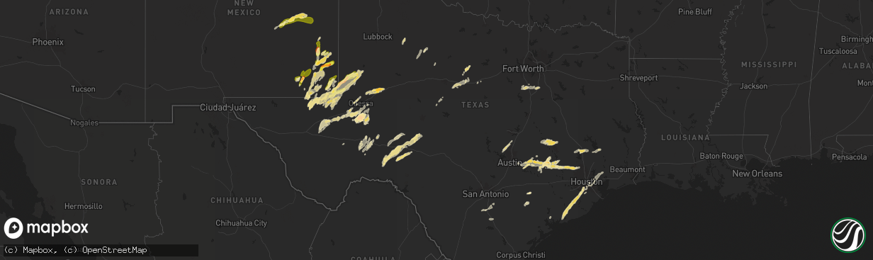Hail map in Texas on May 5, 2025