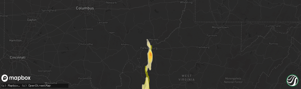 Hail map in Vienna, WV on May 5, 2025