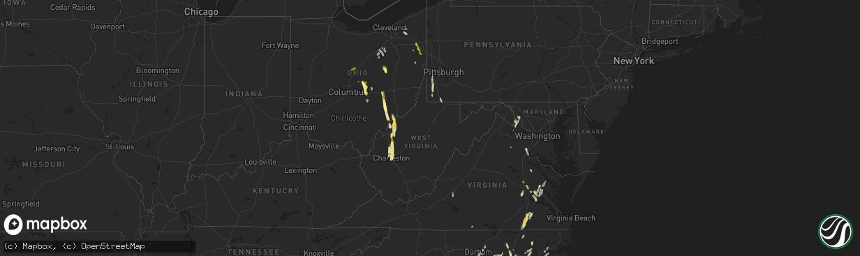 Hail map in West Virginia on May 5, 2025