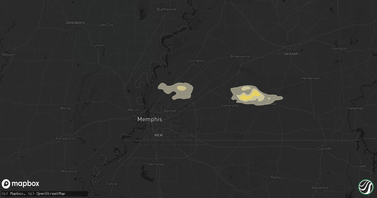 Hail map in Arlington, TN on May 5, 2026