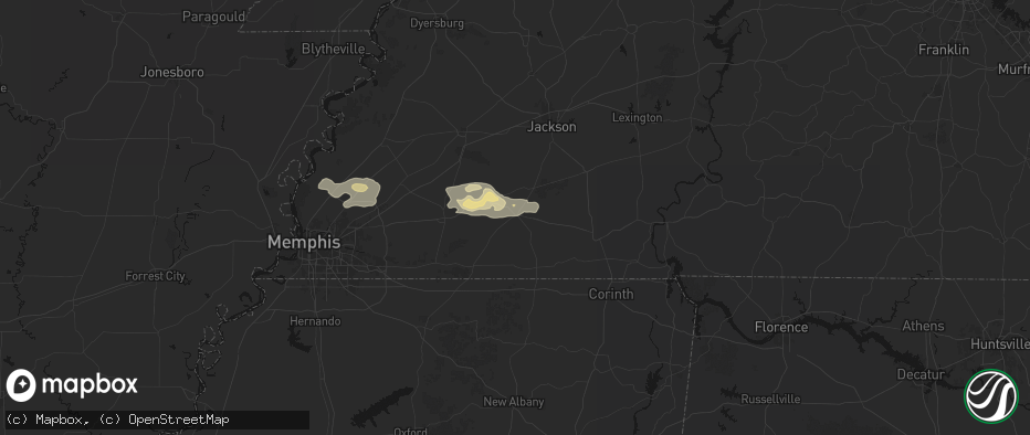 Hail map in Bolivar, TN on May 5, 2026