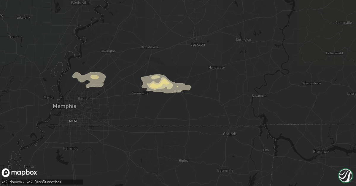 Hail map in Bolivar, TN on May 5, 2026