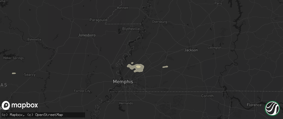 Hail map in Brighton, TN on May 5, 2026