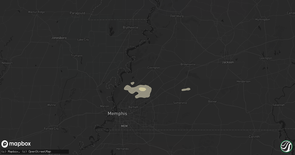 Hail map in Brighton, TN on May 5, 2026