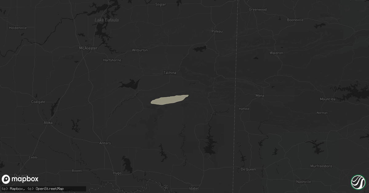 Hail map in Honobia, OK on May 5, 2026