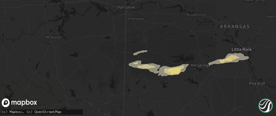 Hail map in Mena, AR on May 5, 2026