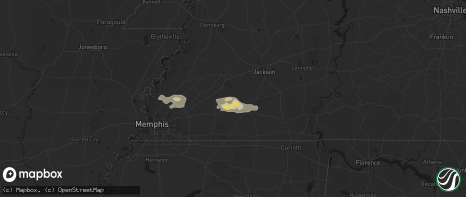 Hail map in Whiteville, TN on May 5, 2026