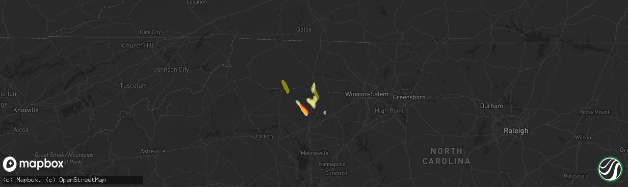 Hail map in Hamptonville, NC on May 6, 2013