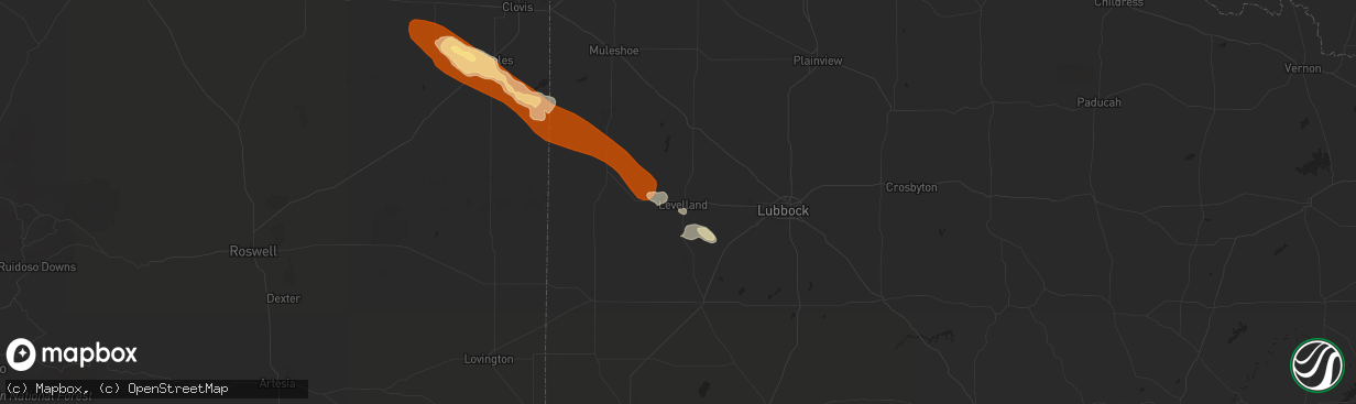 Hail map in Levelland, TX on May 6, 2013