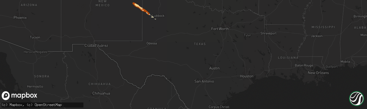 Hail map in Texas on May 6, 2013