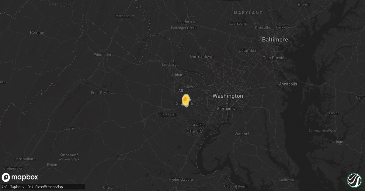 Hail map in Chantilly, VA on May 6, 2015