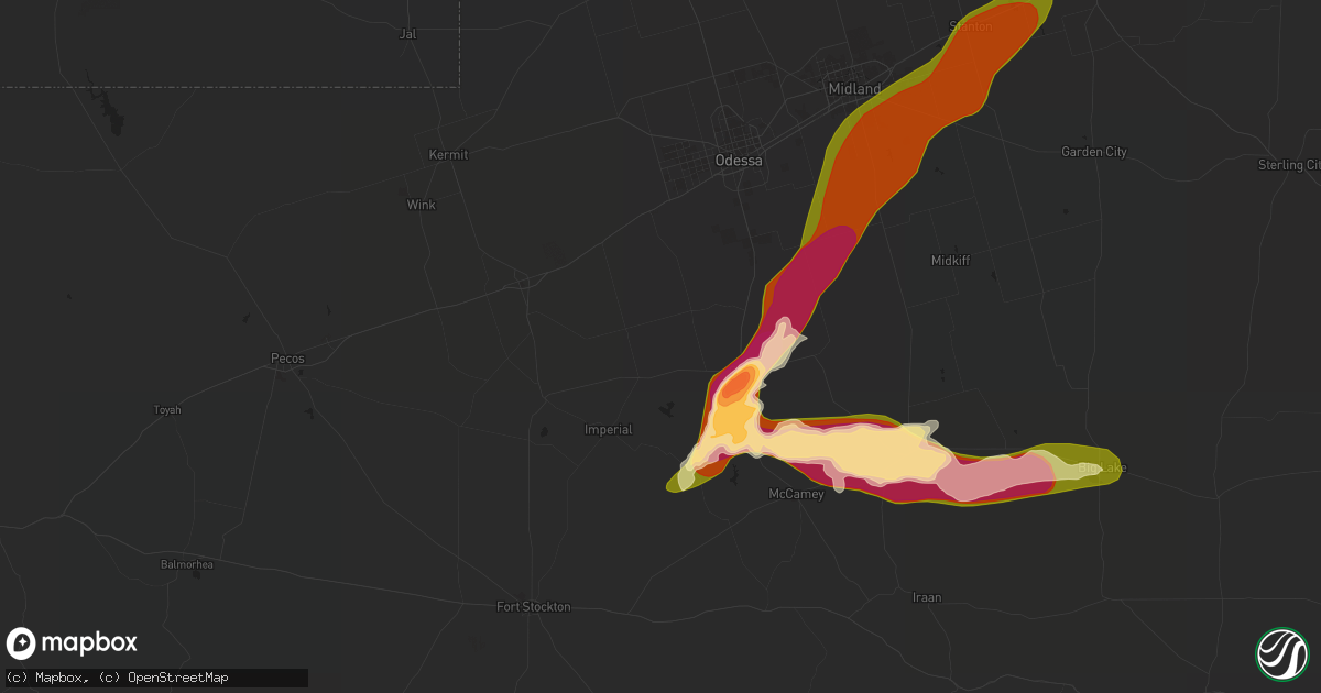 Hail map in Crane, TX on May 6, 2015